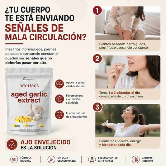 Ajo envejecido formula natural para actuar hoy y vivir con mas tranquilidad mañana.